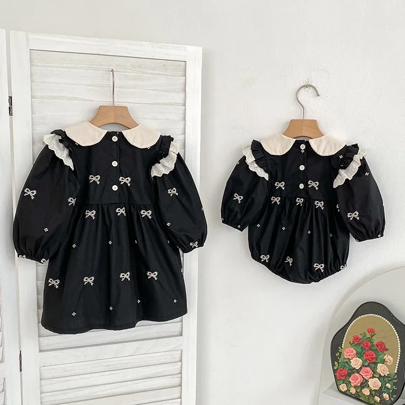 ربيع الأميرة فستان جديد طفلة ملابس شقيقة الملابس فراشة طوق طفلة بذلة ملابس الخريف فستان مطرز