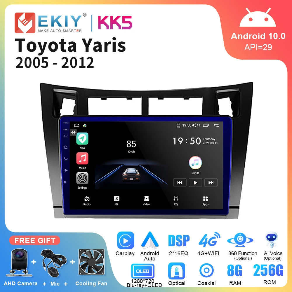 

EKIY KK5 Android автомобильный стерео Мультимедийный видеоплеер для Toyota Yaris 2005-2012 Авторадио DSP Carplay навигация записывающий приемник