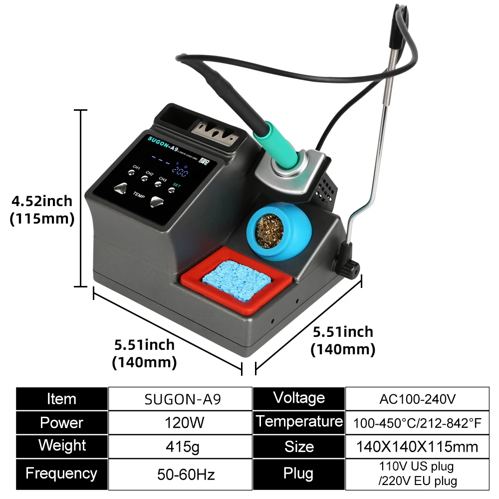 SUGON A9 Soldering Station Compatible Original Soldering Iron Tip 210/245/115 Handle Lead-free Electronic Welding Rework Station