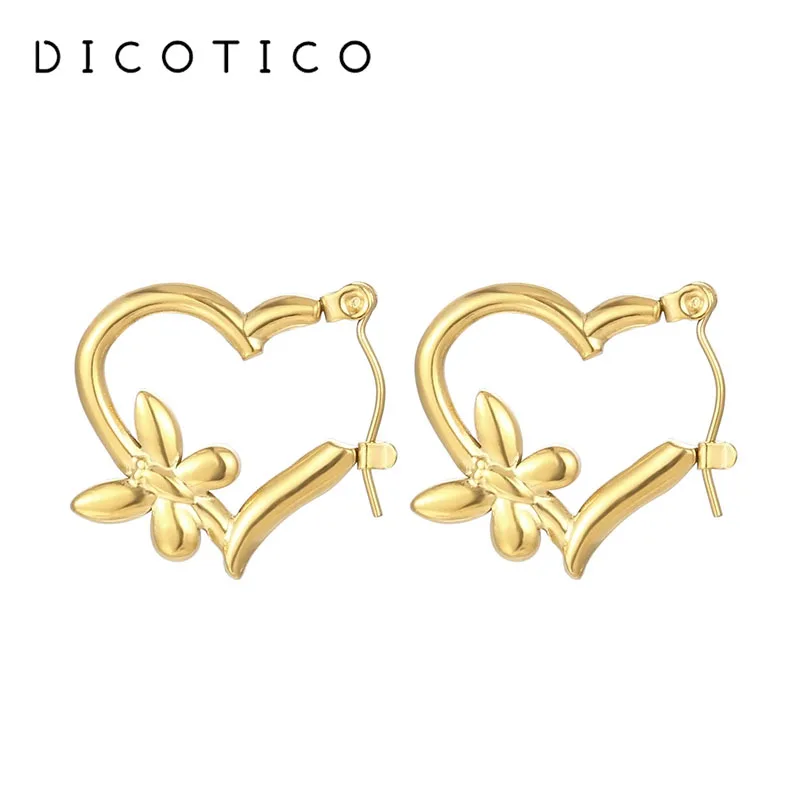 New Heart Dangle Earrings for Women Stainless Steel Geometric butterfly Drop Ear Female Wedding Engagement Jewelry Gifts