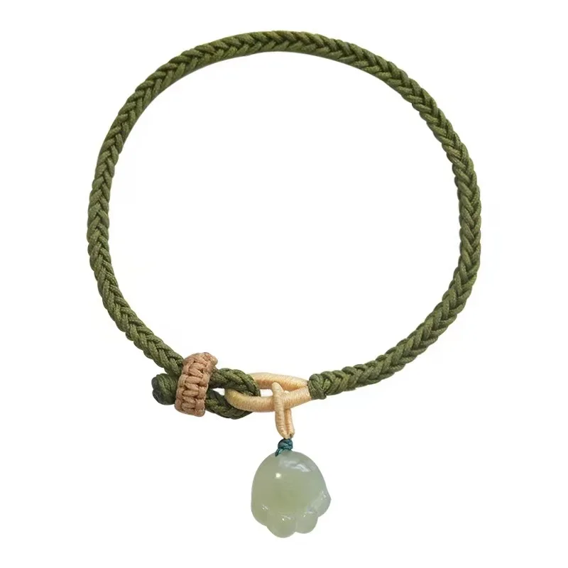 2025 New Style Natural Hetian Jade Lucky Cat Claw Handwoven String Zodiac Couple Jewelry Festival Gift
