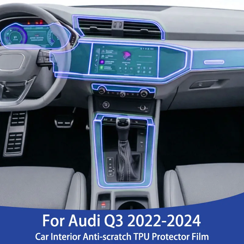 Car Interior TPU Protective Film for Audi Q3 2022-2024 Center Console Dashboard Navigation Anti-scratch Protector Auto Stickers