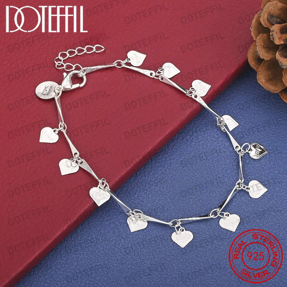 925 Sterling Silber 8-Zoll Exquisites Herzförmiges Quasten-Armband, Modischer Damen-Partyschmuck Accessoires