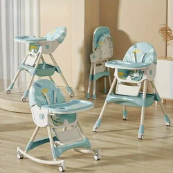 3-in-1 Convertible Baby High Chair Foldable Infant Chair Rocking Chair with Harness Lockable Wheels Removable Seat & Trays