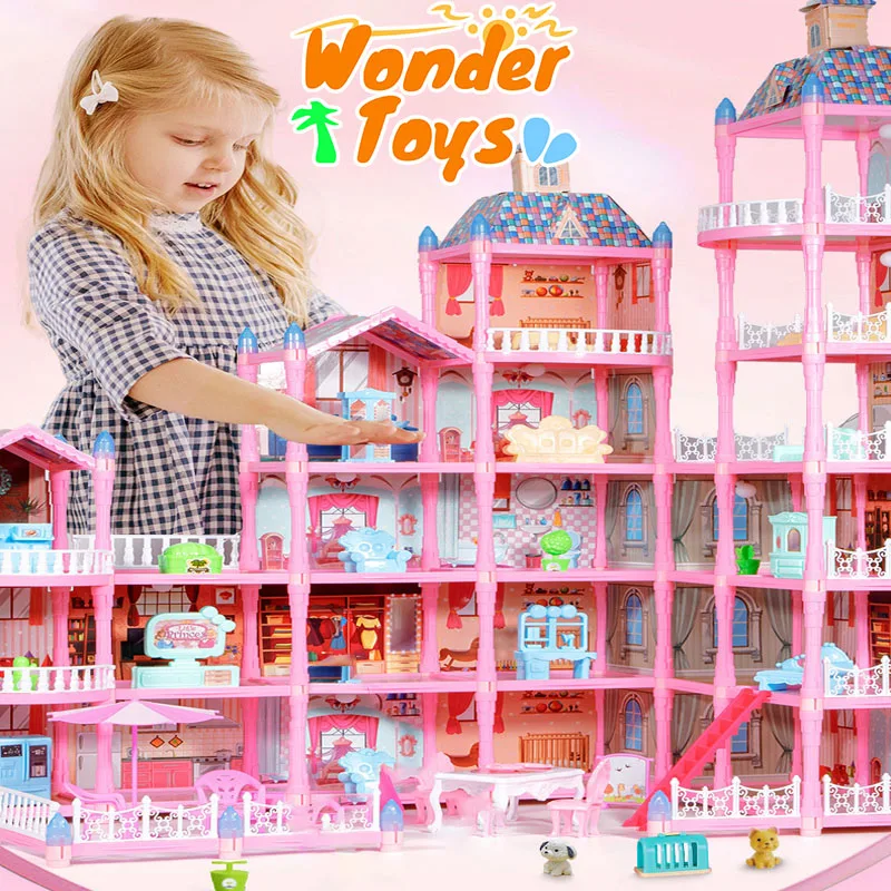

Luxury House Vilia Doll House Accessories 6 Floors Princess Castle Diy Houses Building Assembly Girl Birthday Christmas Gifts