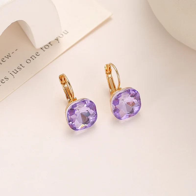 White Blue Square Crystal Drop Earrings for Women Party Shiny Geometry Round Circle Dangle Earrings Golden Color Trendy Jewelry