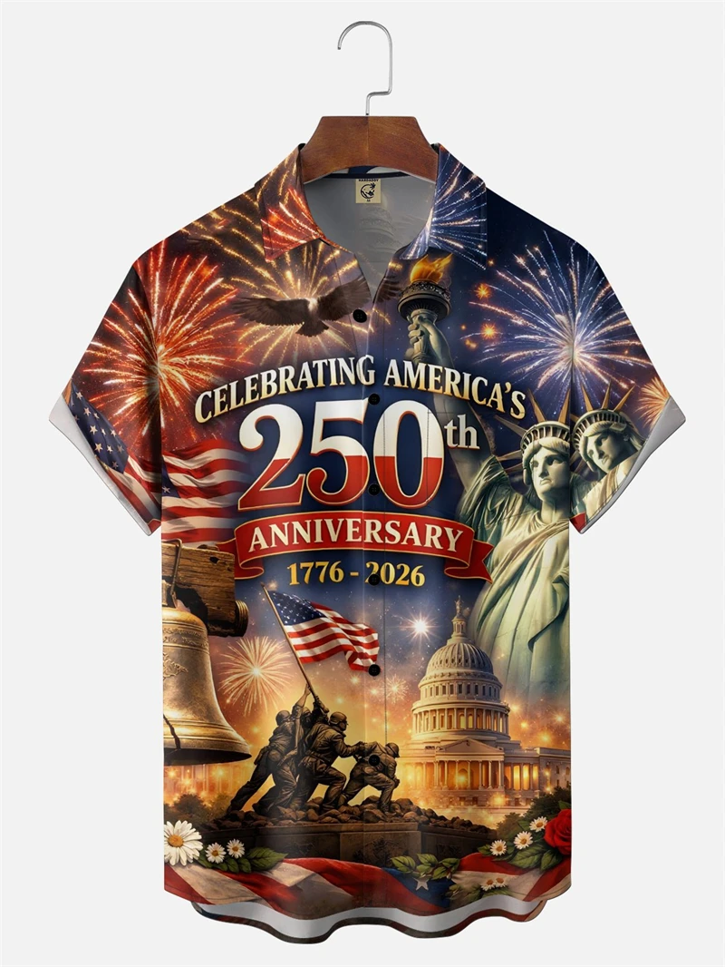 

Men's USA 250th Anniversary Hawaiian Shirt 1776-2026 We American Flag 3D Print Design Casual Short Sleeve Button Up Summer Shirt