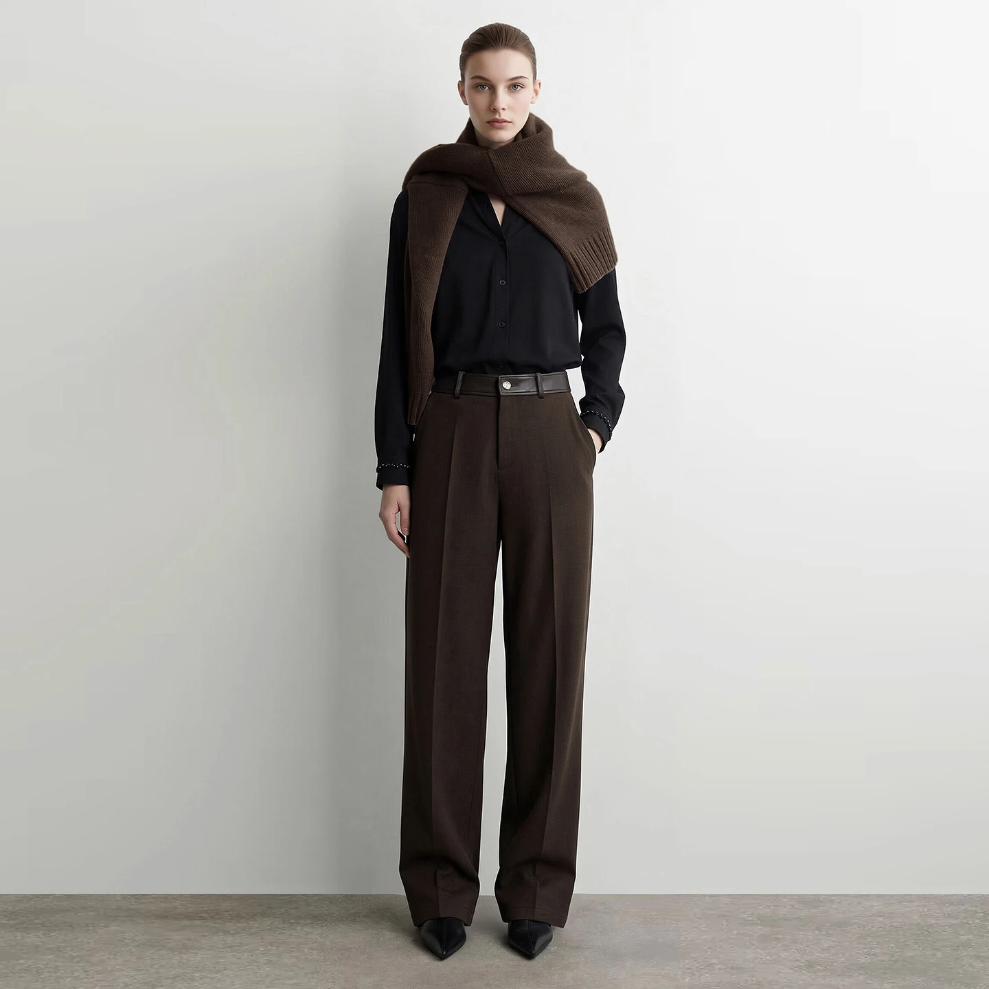 Amii Straight Leg Women Pants Faux Leather Spliced Commuting Autumn New 2026 Comfortable Smooth Drape Pants For Woman 12643011