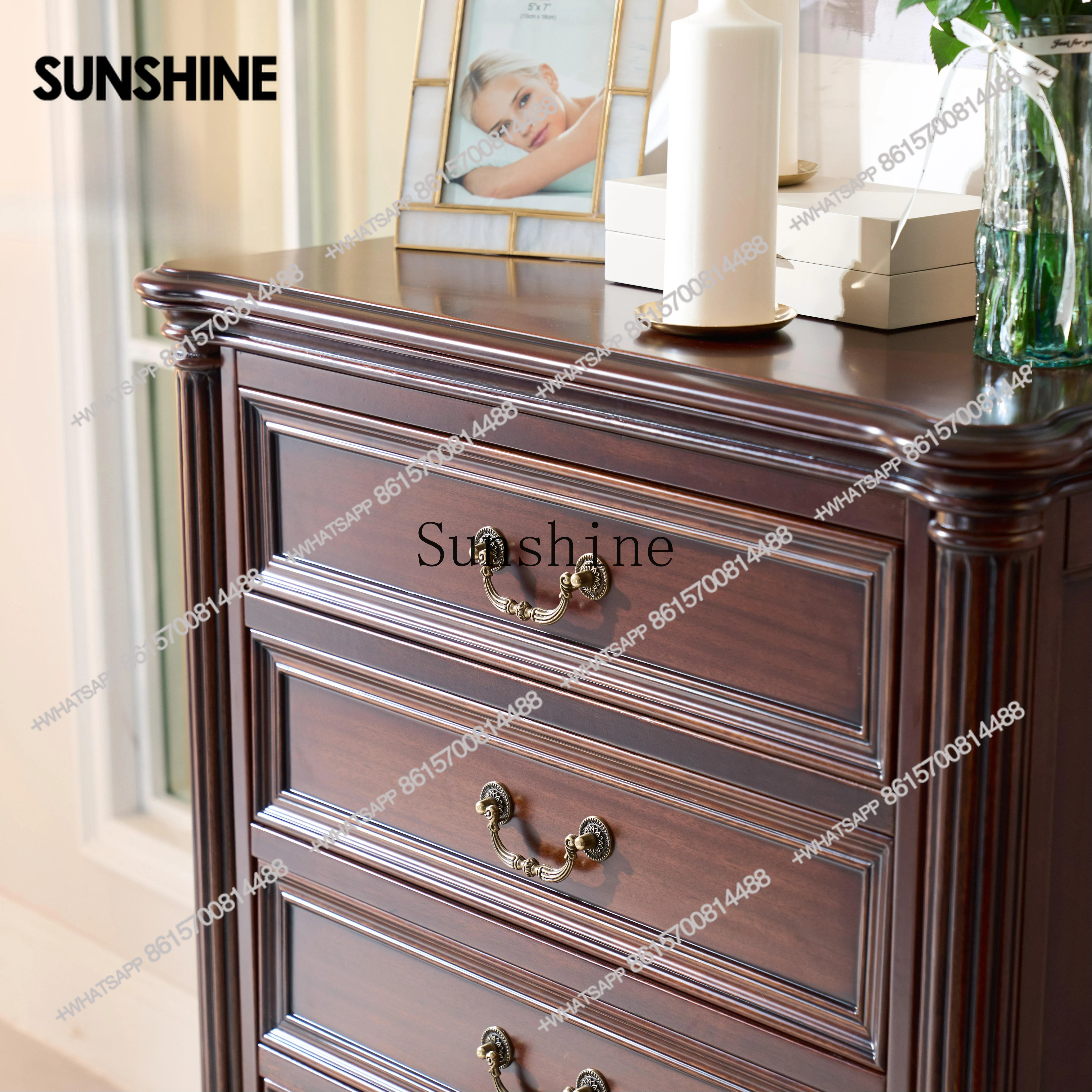 All solid wood classic retro chest of drawers American bedroom drawer locker householdX