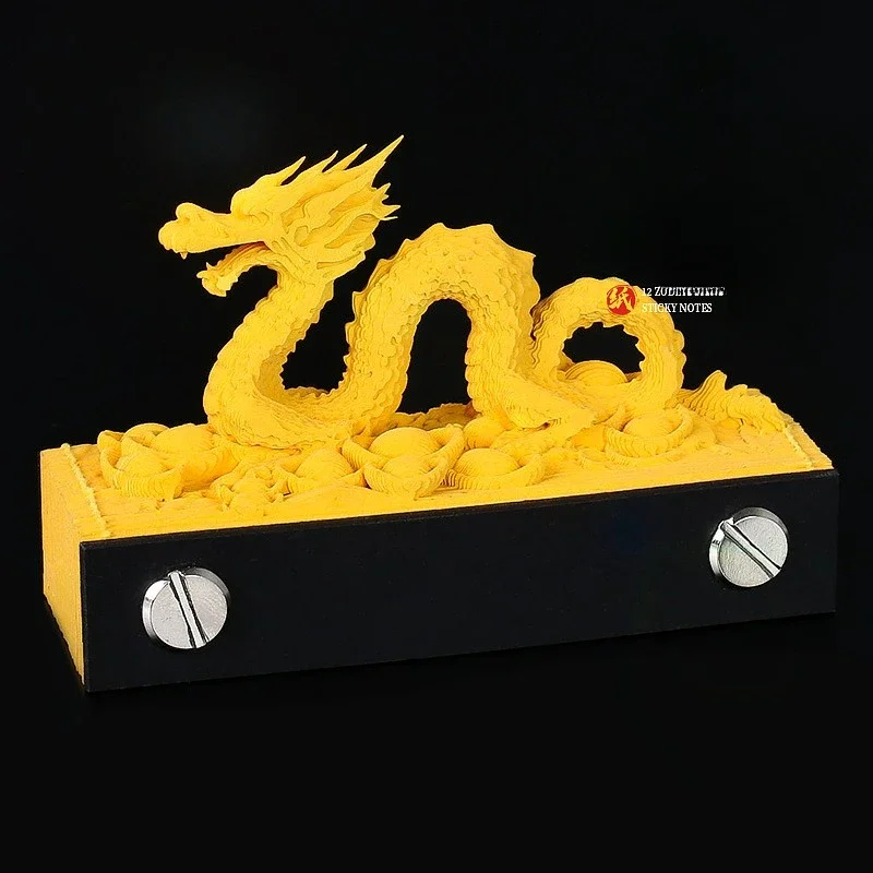 Unique 3D Memo Pad Note Sticker Dimensional Paper Carving Model of Lucky Dragon Creative Desktop Decoration Ornament Best Gift