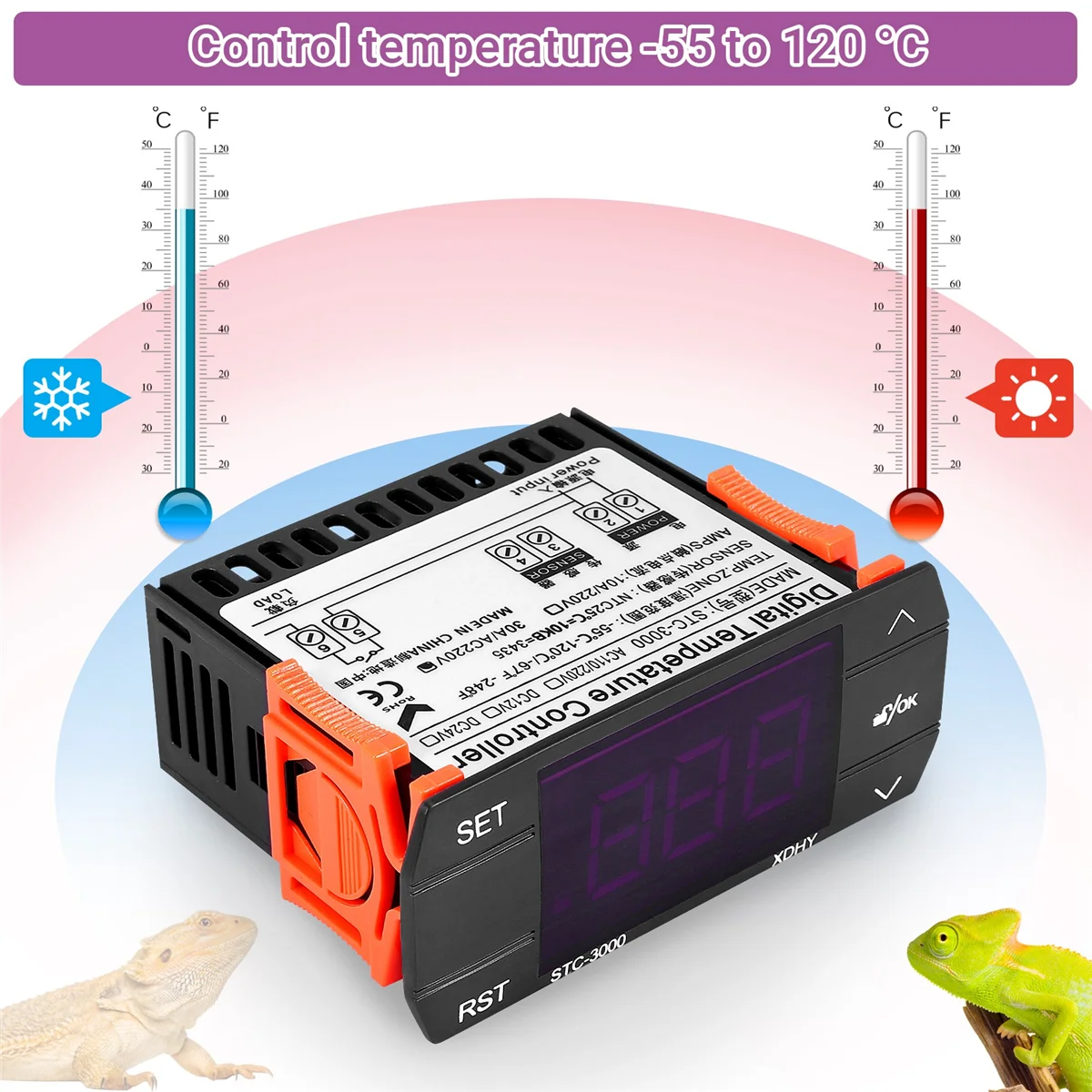 STC-3000 디지털 온도 컨트롤러 온도조절기, 센서 제어 도구 포함, 110V-220V 30A 프레스