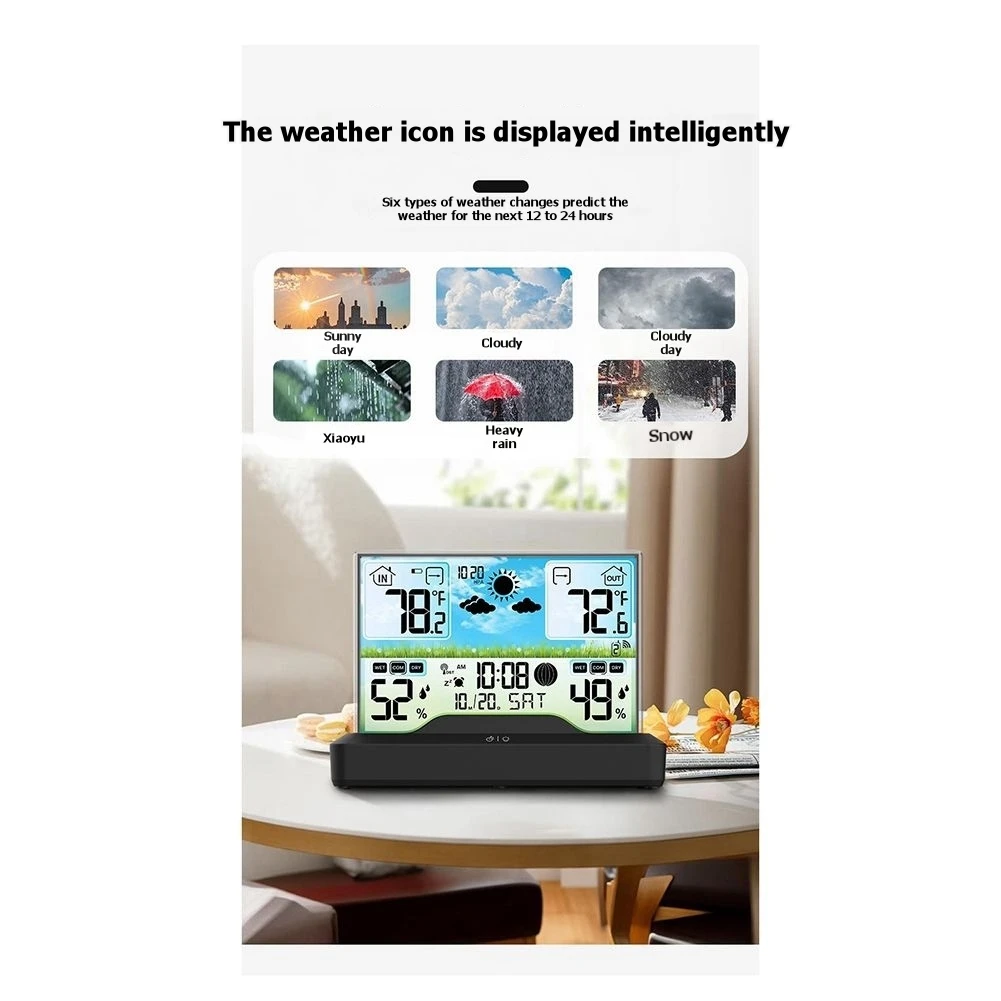 ABGI-Digital Weather Station Wireless RF Sensing Indoor Thermometer Hygrometer Weather Thermometer Household Weather Clock