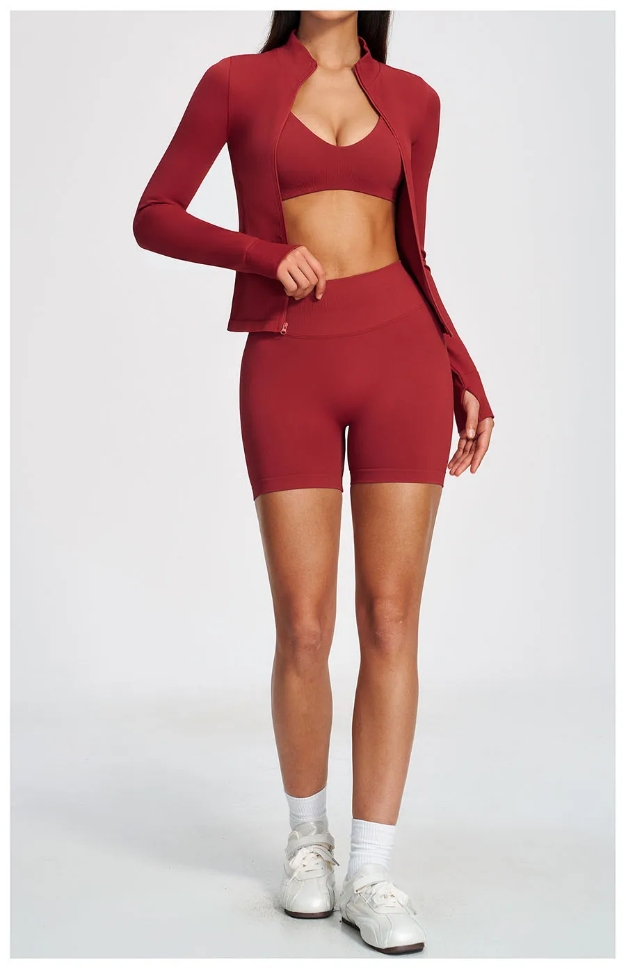 Nahtloses Yoga-Set 3-teilig, Sportbekleidung für Damen, Langarm-Trainingsanzug, Fitness-Set, Sport-BH, Leggings, Sportanzug – Detail 12