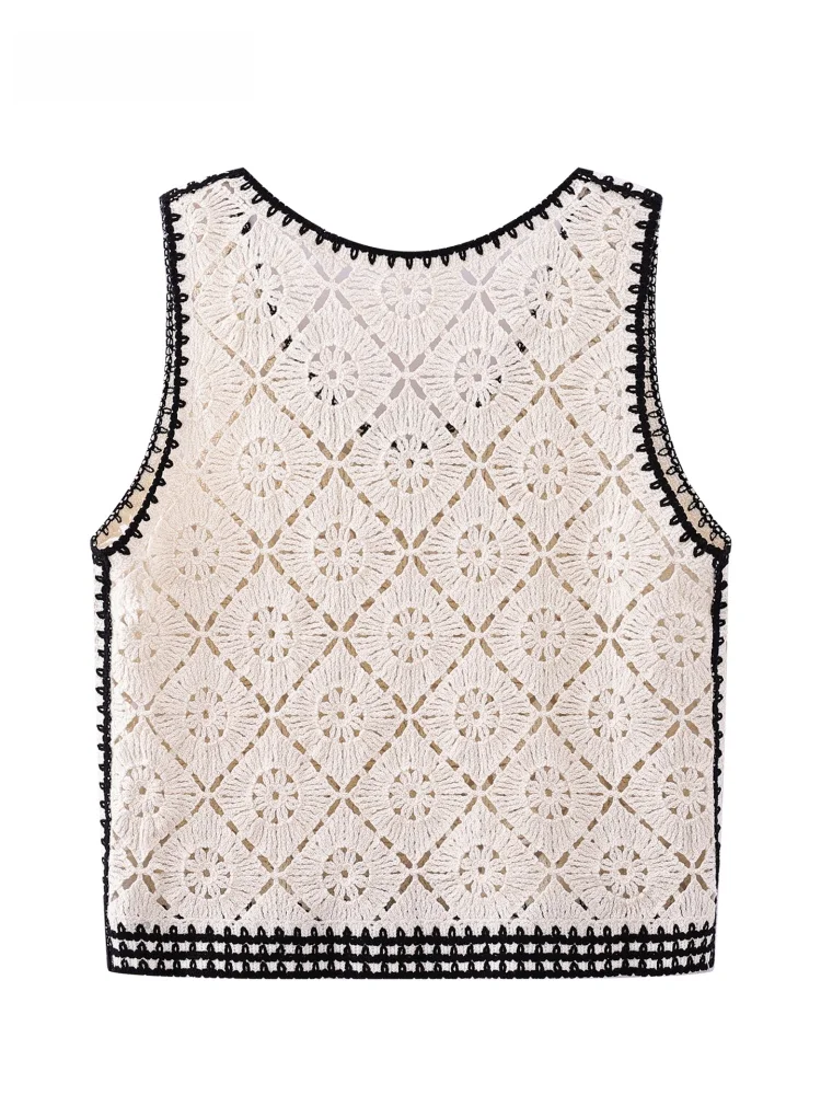 JZZDEMM uitgehold Geborduurd Gebreid Vest vrouwen Svel Overhead irt Dunne Zomer Nieuwe Sle 2025 ort Lengte