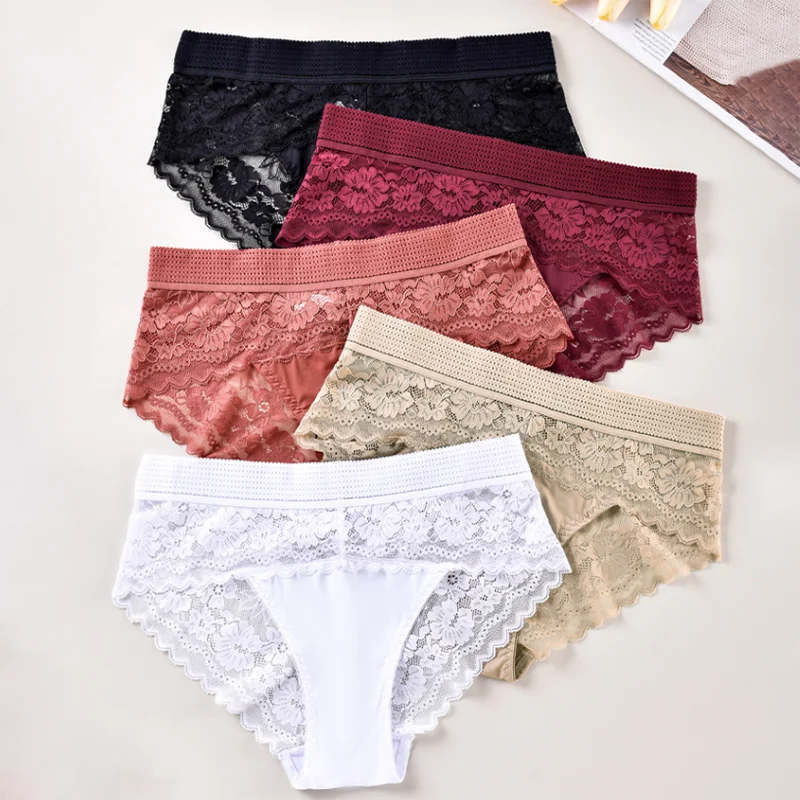 Plus Size Women\'s Floral Lace Panties Underwear Transparent Sexy Lingerie Seamless Pantys Low-waist Female Intimates Briefs