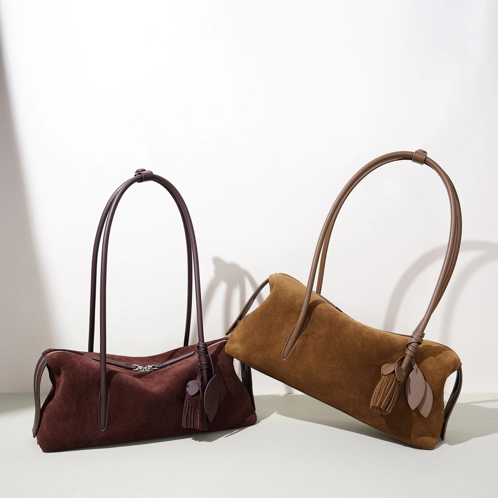 Korean-style Autumn/Winter Simple Shoulder Bag Classic Light Luxury Fashion Underarm Bag, Matt Suede Genuine Leather Tote Bag