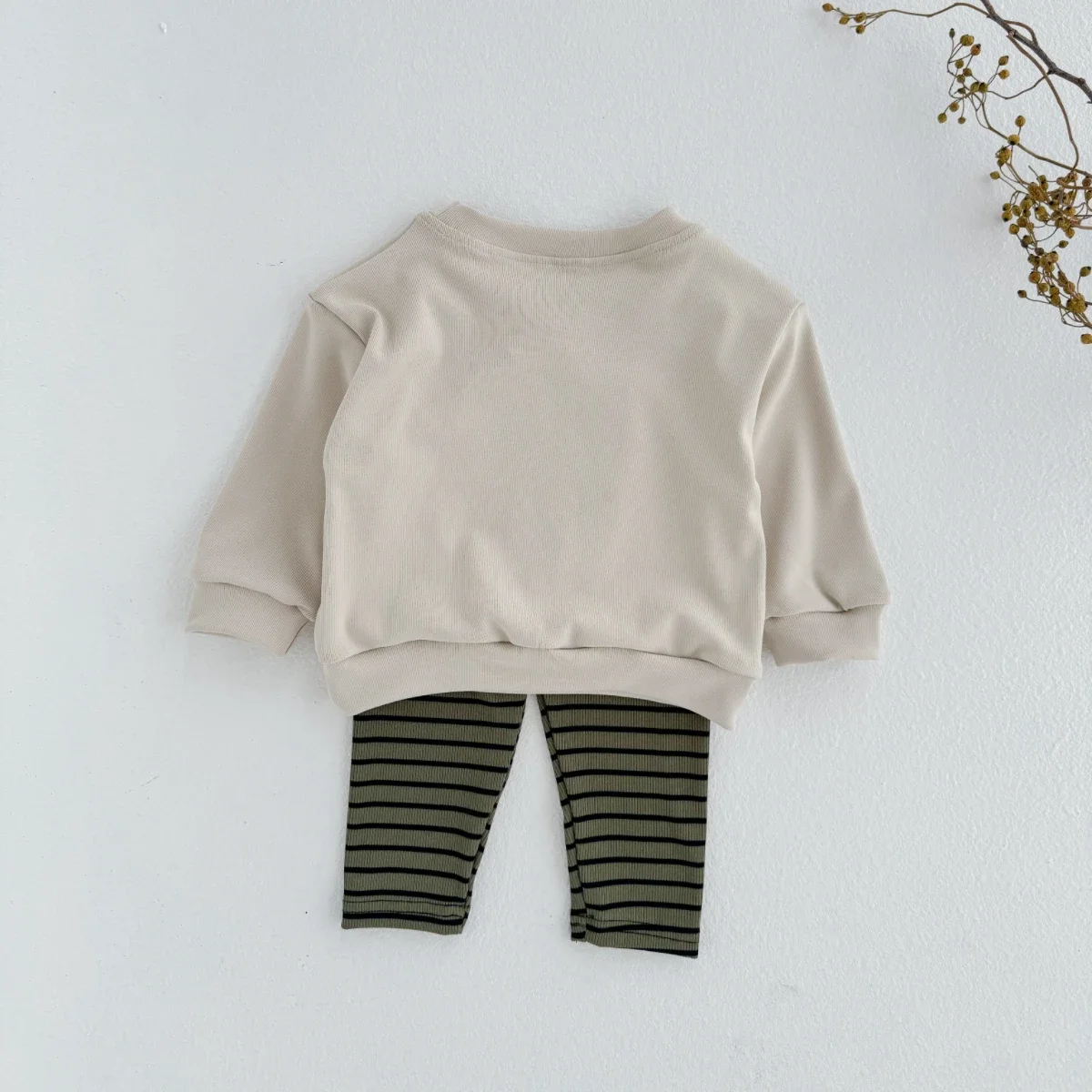 Unisex Baby 2Pcs Outfit Fries Embroidery Round Neck Sweatshirt Striped Pants Toddler Spring Casual Soft Clothes Set