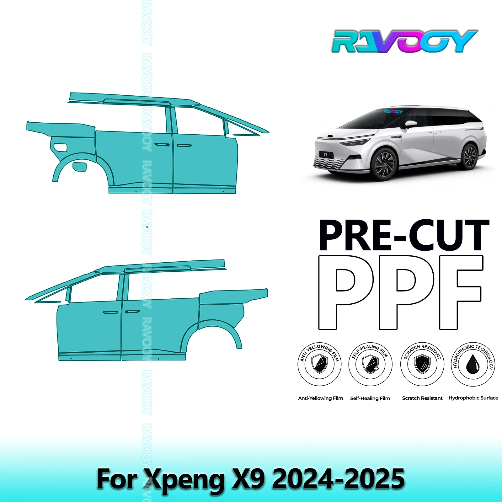 

For Xpeng X9 2024-2025 8.5mil Clear Matte Pre-Cut PPF Door & A/B Pillar Kit TPU Paint Protection Film Set