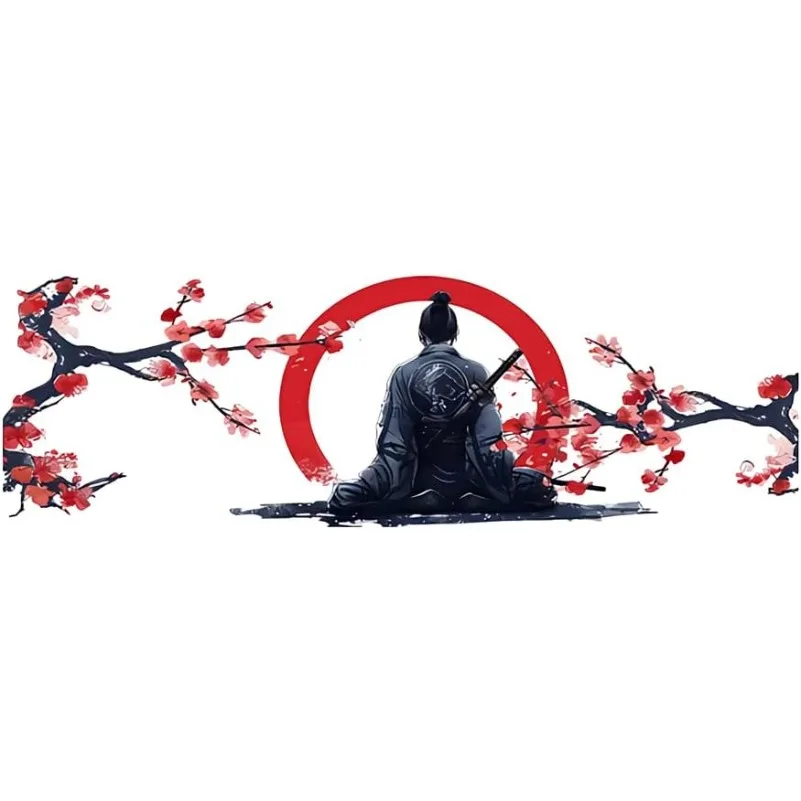 1Pc 2D Flat Japanese Samurai Under Tree Vinyl Sticker, UV Resistant Decal For Motorcycle Camper Car Decor, Holiday Gift