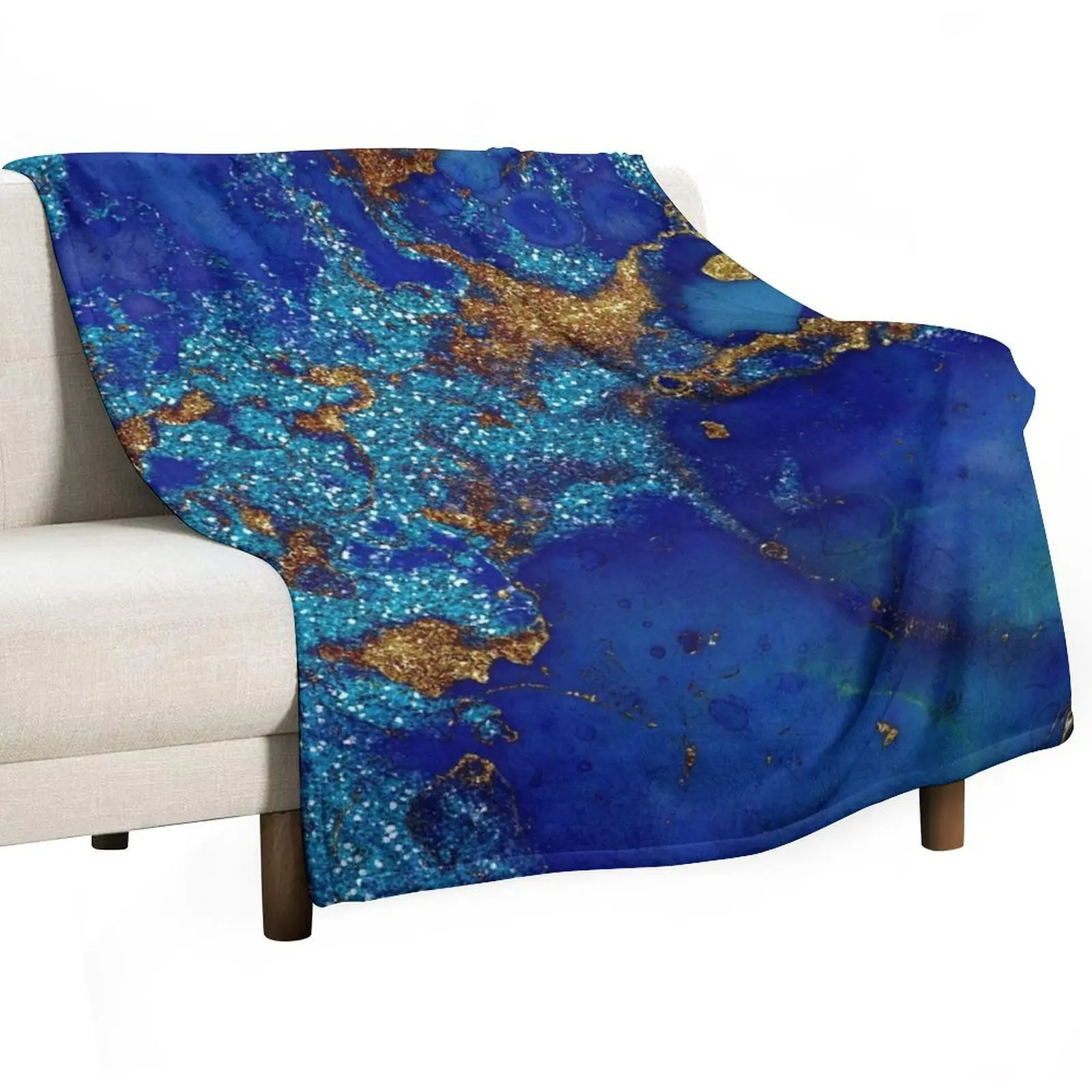 

Gold Indigo Blue Faux Malachite Marble Throw Blanket Soft Big Thin Single Bed covers Blankets