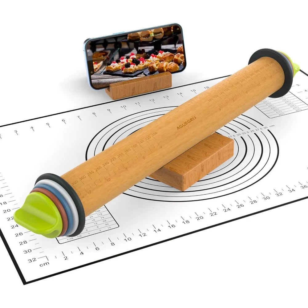 

Скалка регулируемой толщины и коврик для выпечки для идеальной эффективности теста при выпечке, помадке, пицце, пироге, печенье и пастере