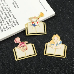 Disney Alice in Wonderland Metal Bookmark Cheshire Cat Alice Princess Brass Book Page Clips Mark Reading Supplies Fans Gifts