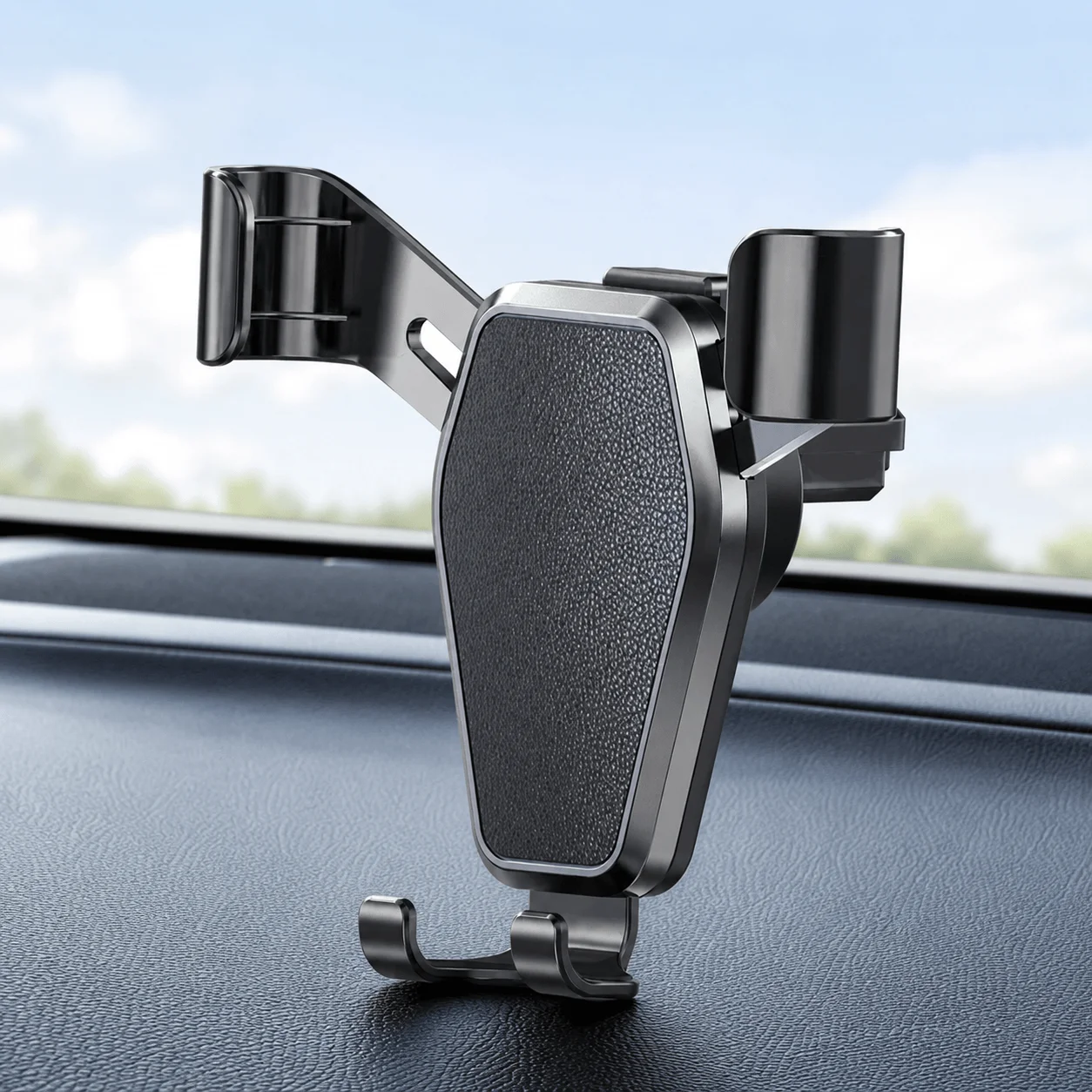 Car Phone Holder Gravity Mount Air Vent Auto Lock Universal Hands Free GPS Stand For 4.6-7 Inch Smartphone Anti Shake Triangle Design One Hand Operation Unobstructed Charging Port Stable Car Accessories Easy Install Vehicle Bracket Mobile Cell Phone Mount