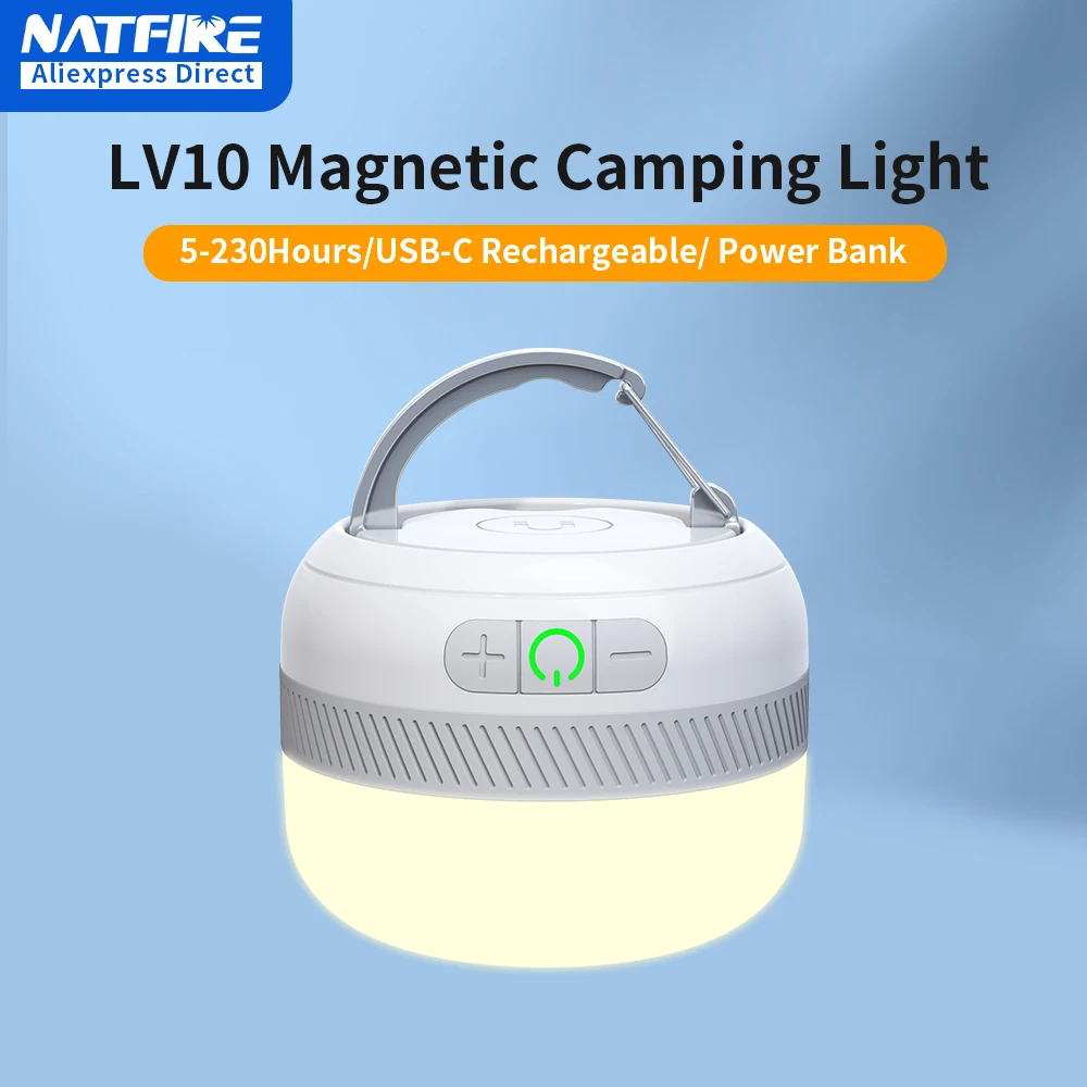 NATFIRE-LV10 LED 캠핑 손전등, 230 시간 충전식 캠핑 랜턴, 자석 조명 기구, 휴대용 비상 조명 