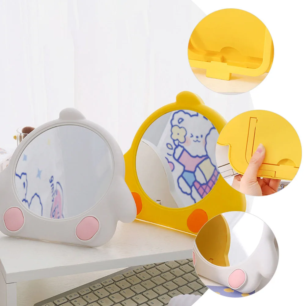 2 قطعة مرآة ماكياج الكرتون أنيقة مرآة الطاولة لسطح المكتب والتعليق على الحائط استخدام حواف ناعمة المحمولة أنيقة الغرور