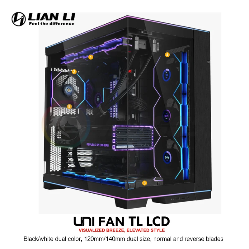 Lian Li LCD TL120 TL140 передний/задний компьютерный семейный вентилятор, 1,6 дюйма монитор дисплей 400*400, 1 / 3 шт. в упаковке, Новое поступление