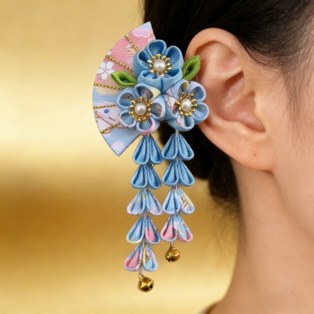 

Flowering Plants Hair Clip Hanfu Tassel Fan Sakura Flower Hairpin for Girls Lovely Kimono Headwear Retro Hair Accessories Gift