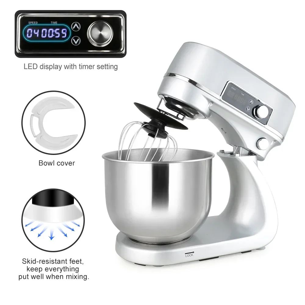 NEW LED Display with Timer 6 liter Metal Cast DC Motor Super Quiet  Stand Mixer for Baking Cake Dough Kneading