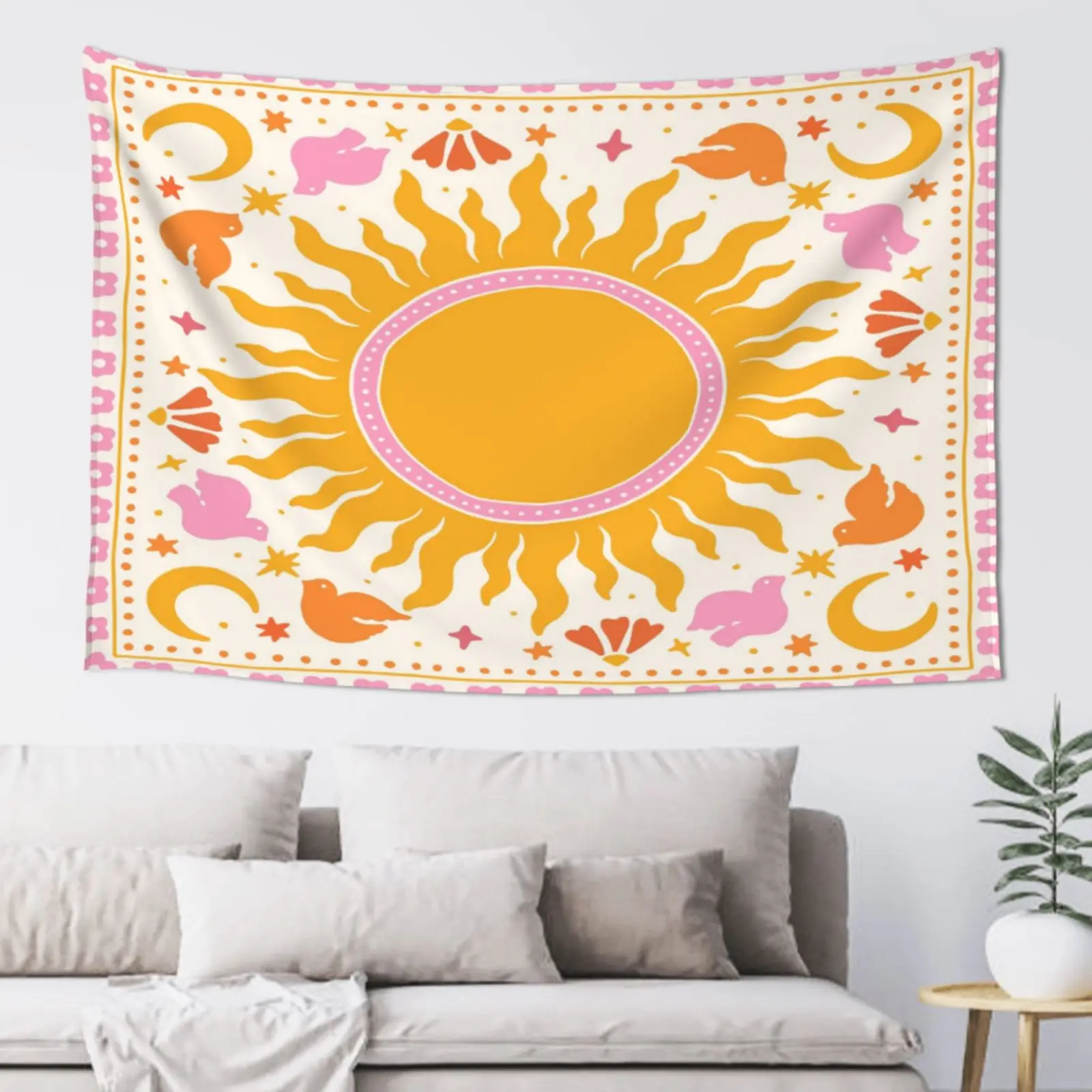 

Boho Abstract Sun & Moon Print Background Tapestries,Colorful Poster Wall Art Hanging Home Decor, For Living Room,Dorm,60''x40''