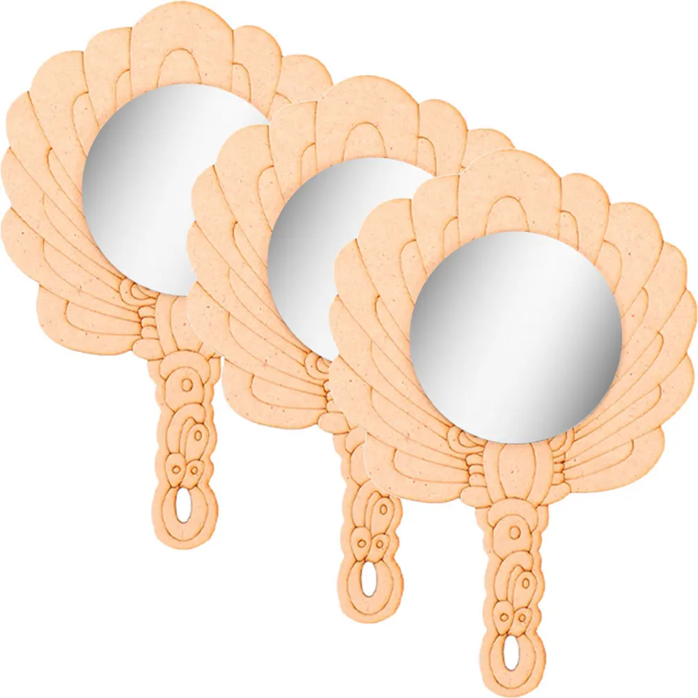 

3 Pcs DIY Wooden Mini Mirror Toy Unpainted Kids Craft Supply Decorative Mirror For Children Creativity