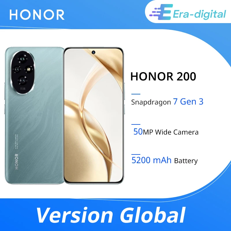 Global Version HONOR 200 5G Smartphone Snapdragon 7 Gen 3 Android 14 6.7'' AMOLED Display 5200mAh Battery Phone