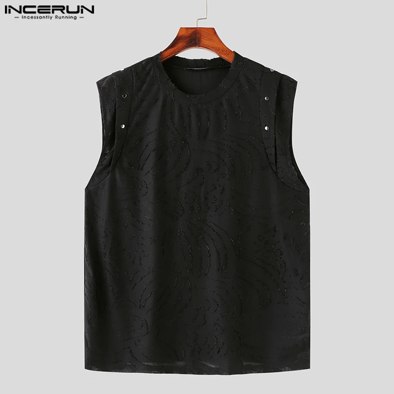 INCERUN Men Tank Tops Solid Color Tassel O-neck Sleeveless Summer Male Vests Streetwear 2024 Fashion Casual Men Clothing S-5XL