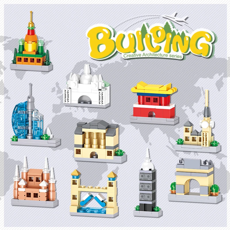 10 em 1 bonito arquitetônico vista de rua alimentos batatas fritas lanches frutas animais blocos de construção kit menina tijolos modelo crianças brinquedo