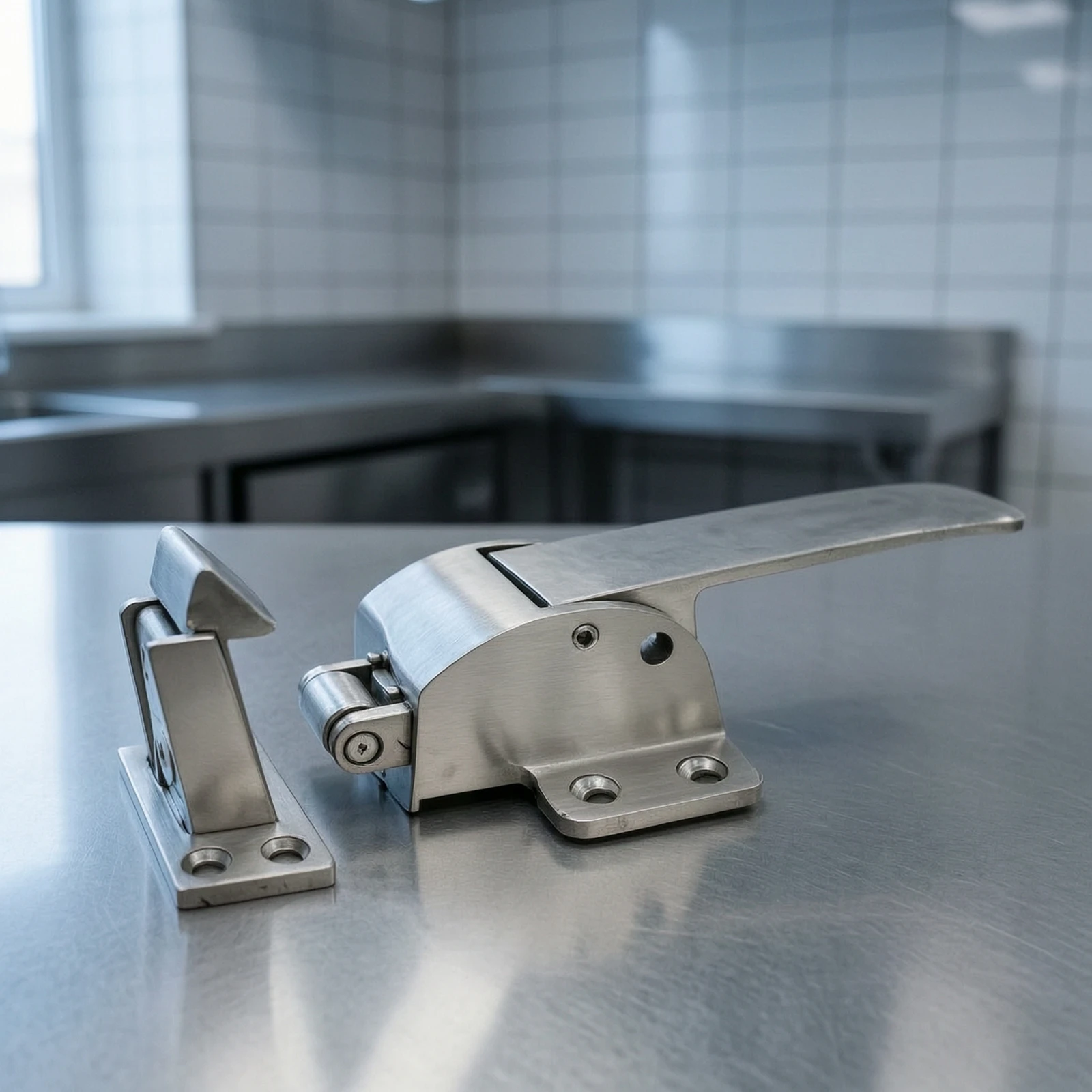 Latch Handle with Strike Plate Spring-Loaded Handle with Strike Plate Hardware Compact for Freezer, Steamer