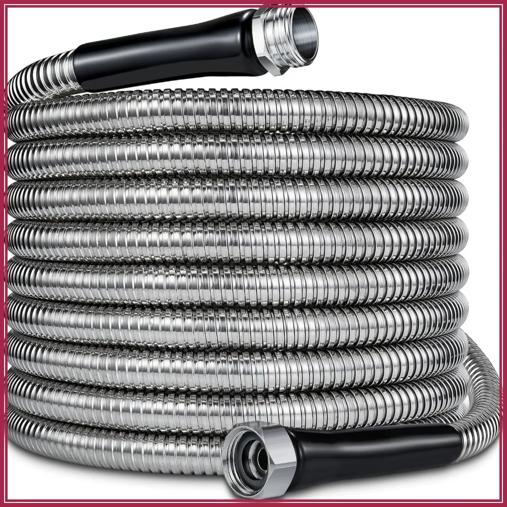 

200ft 304 Stainless Steel Garden Hose with 3/4" Fittings - Lightweight, Kink-Free, Durable Metal Water Hose for Yard & Car Wash