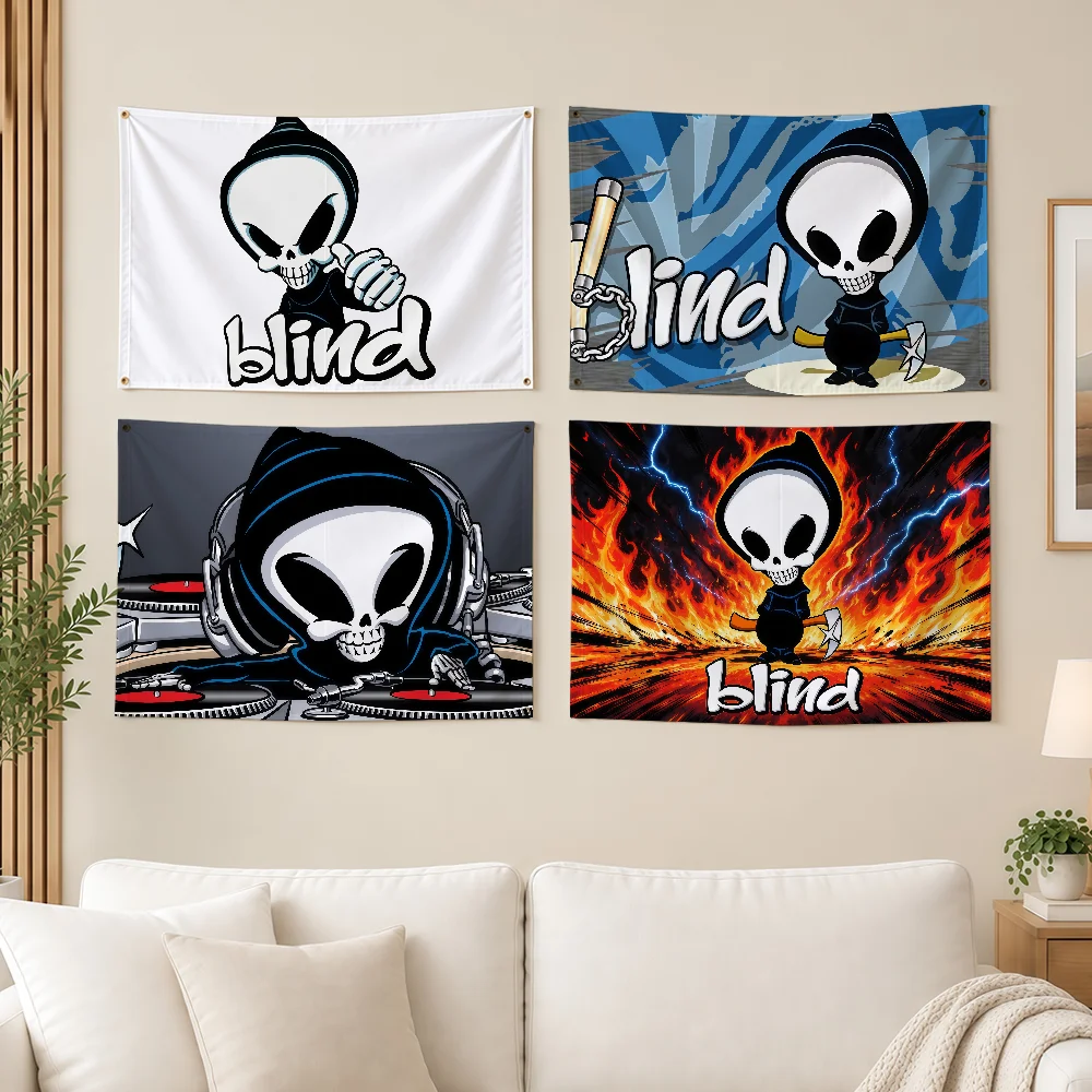 Fashion B-Blind Skateboards Skull Flag Durable Outdoor Decoration Indoor Design Patio Festive Classic Pole Wall Room Banner