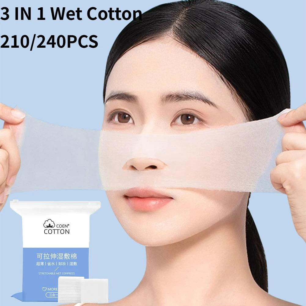 3 in1 Cotone Bagnato Speciale Estensibile 210/240PCS Usa E Getta Risparmio Idrico Tampone di Cotone Traspirante Rimozione Trucco Portatile Torta di Cotone