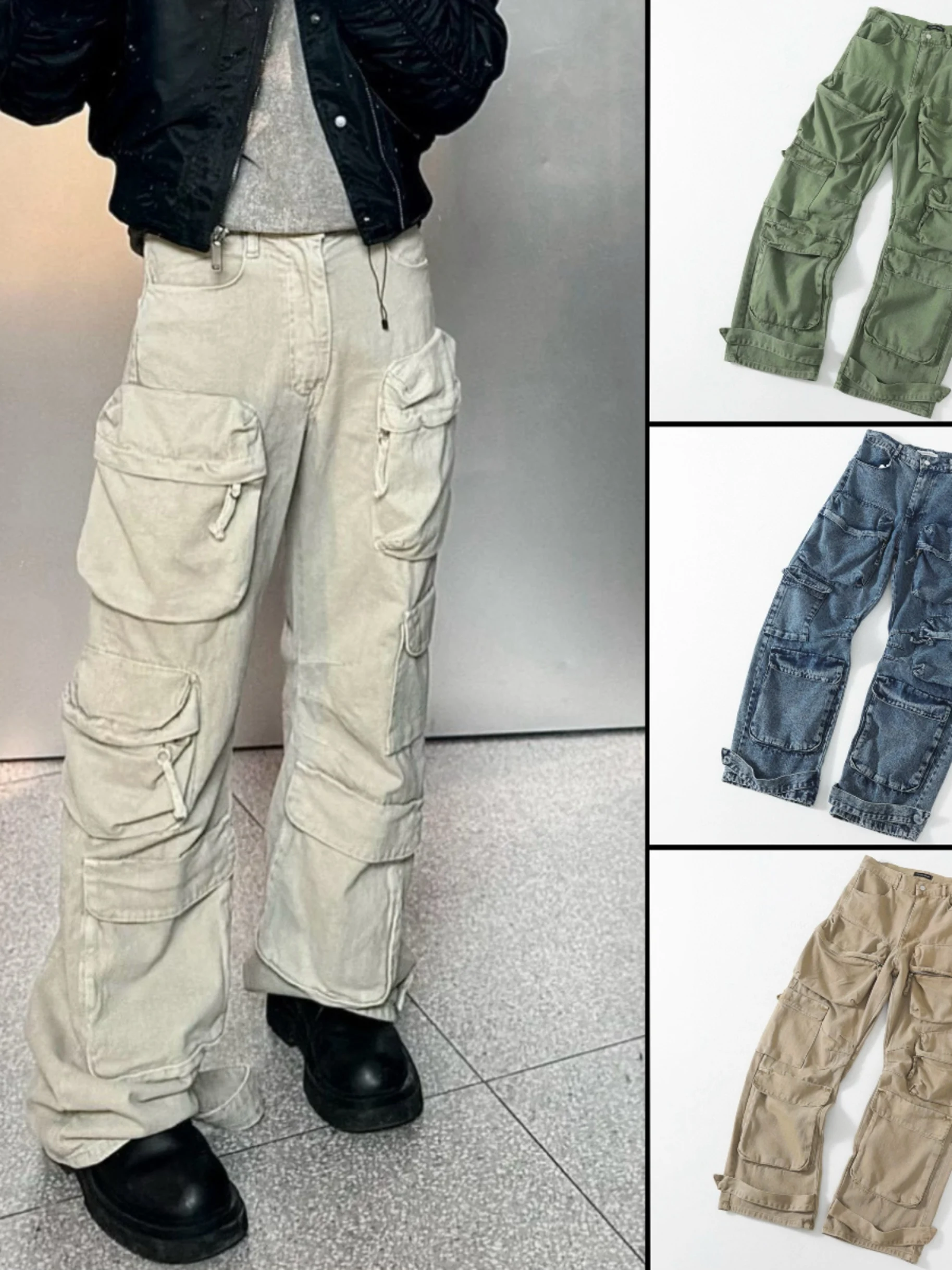 

Retro Japanese Sle Straight Leg Multi-ket Waed American Denim Jeans Streetwear Casual Trousers for Men And Women