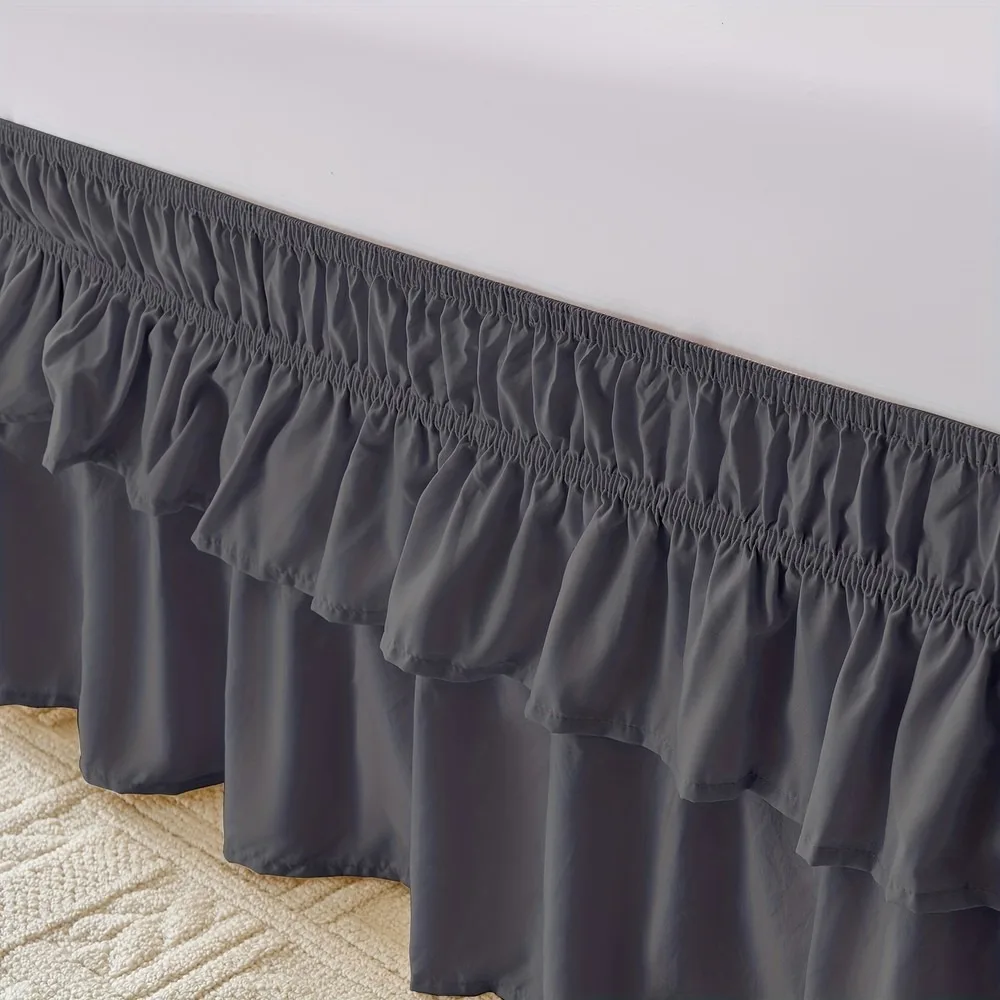 Double Ruffle Bed Skirt 16 Inch Drop, Elastic Wrap Around Dust Ruffle for Twin Full Queen King, Easy Install, Machine