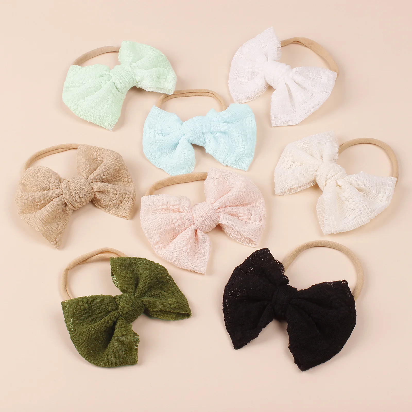 36pcs/Lot Lace Embroidered Bow Headband Baby Nylon Hairbands Girls Kid Bow Hair Clip Barrettes Gentlewoman Headwear Bulk