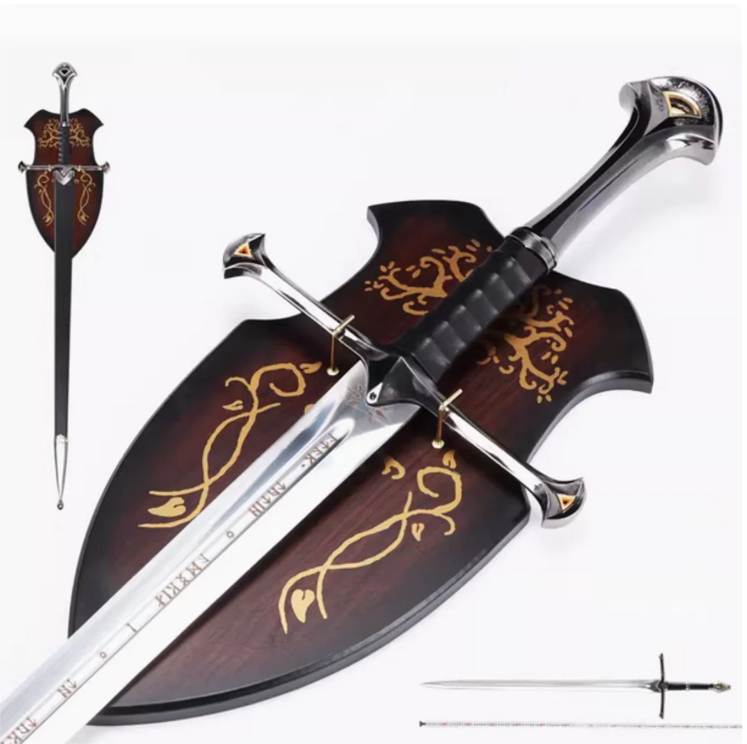 Espada sagrada Narsil de acero de 131cm, espada de caballero del rey guardián Aragon Rangers con funda y tablero, accesorios para armas de Cosplay sin afilar