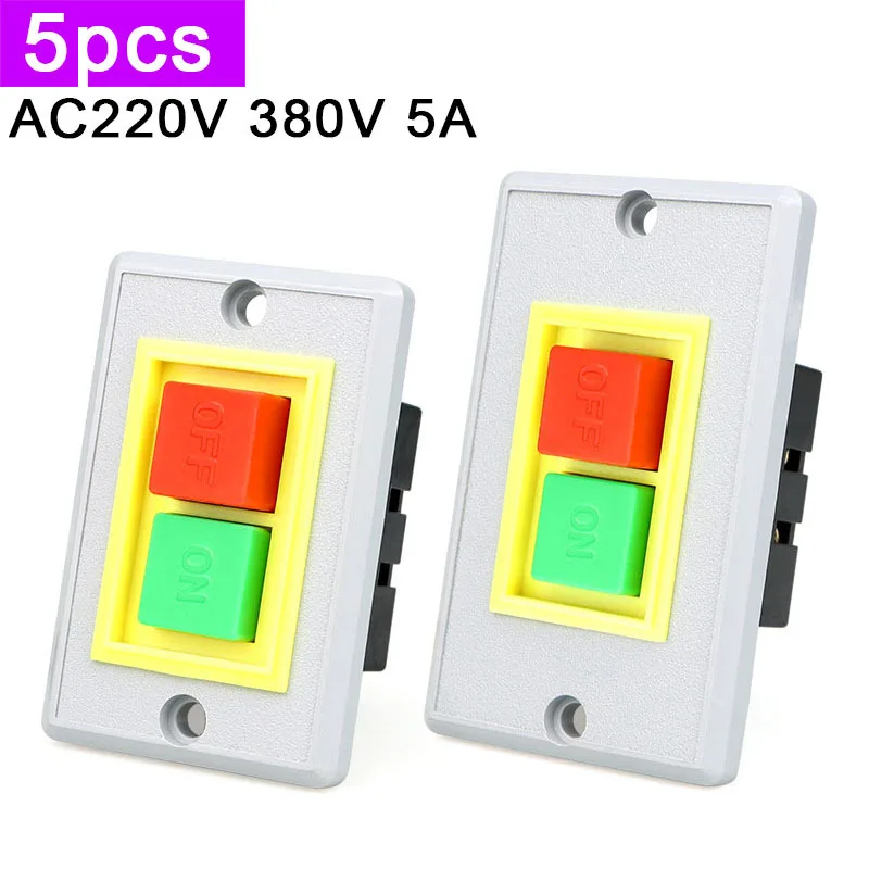

5 шт. QKS2-5 нажимной переменный ток 220 В 380 В 5A старт-стоп квадратная пластиковая кнопка переключателя