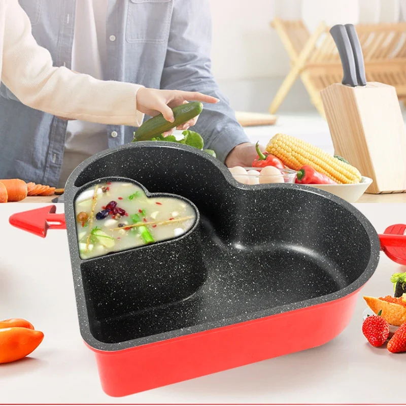 Creative heart-shaped hot pot, non-stick Mandarin duck for household, durable and easy to clean, large cooking pot