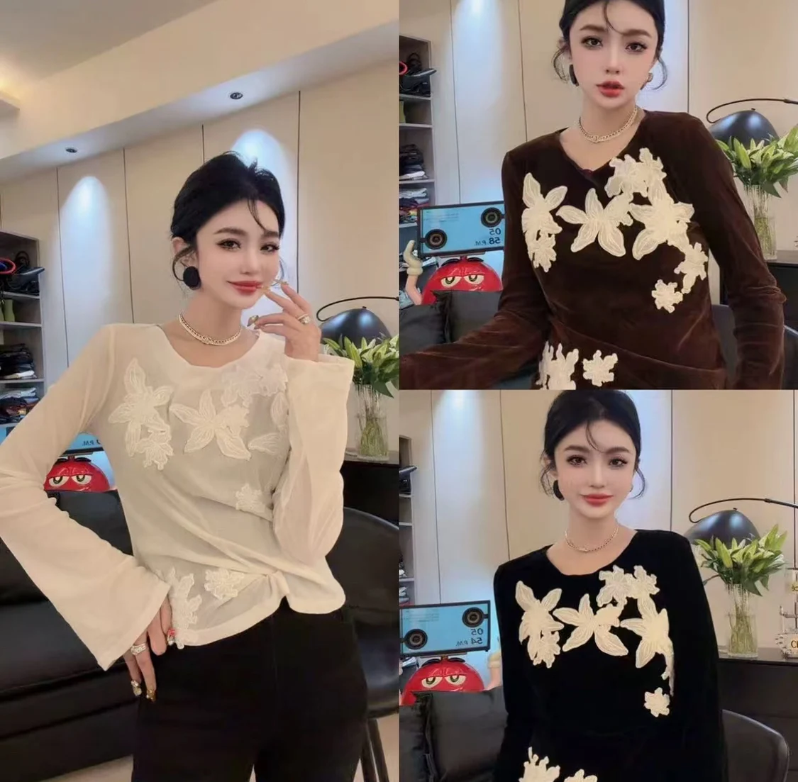 

Autumn 2025 New Sle Women's Loose Casual Pure Color Velvet Base Layer Top Faionable All-Match Velvet Jaet