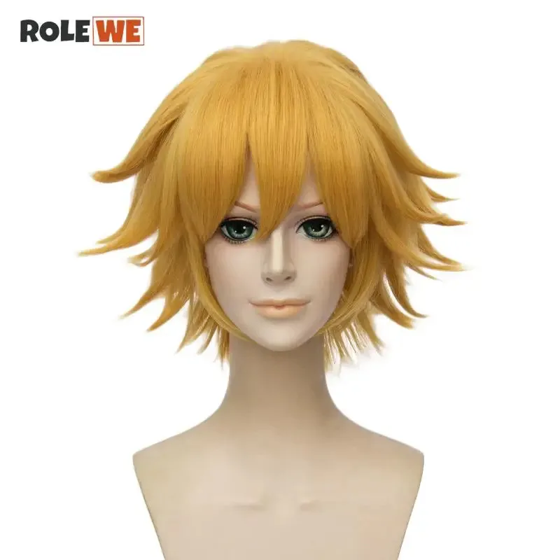 Parrucca cosplay Cat Noir 30 cm corta dorata resistente al calore capelli sintetici Perucas parrucche cosplay + cappuccio per parrucca