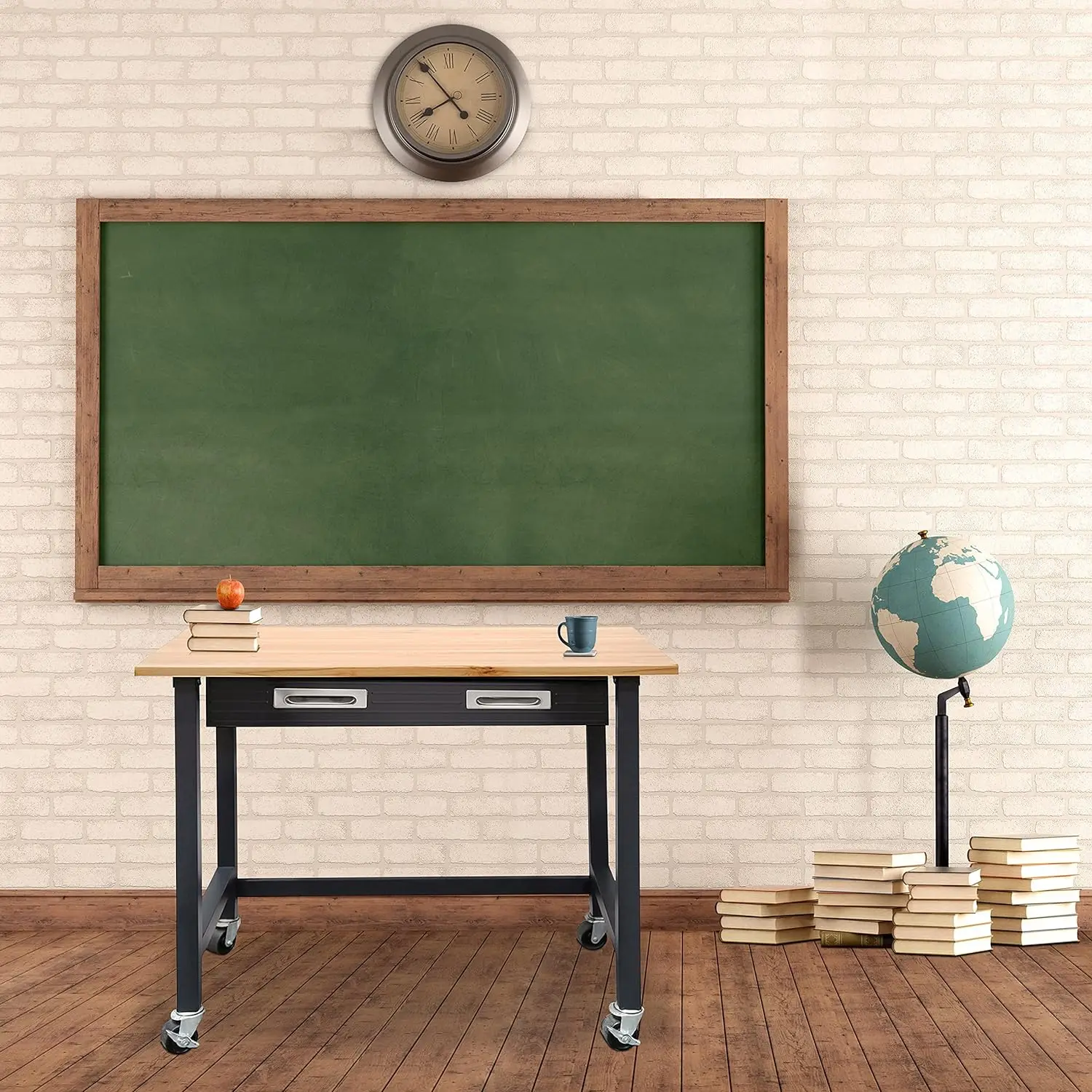 Seville Classics UltraGraphite Wood Top Workbench on Wheels with Sliding Organizer Drawer Table, 48", Satin Graphite